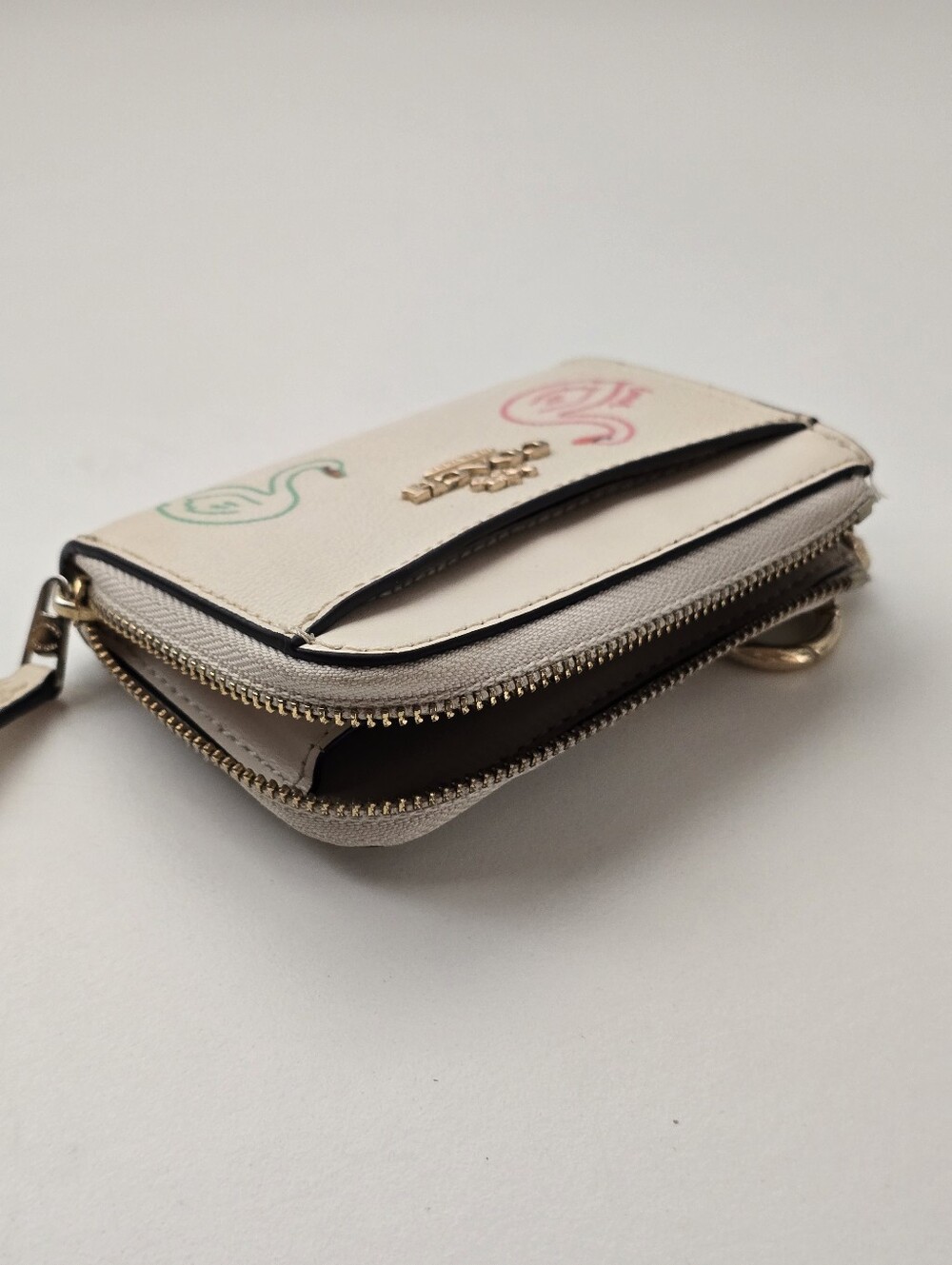 Coach L Zip Card Case Swan Print C8377 Chalk White Key Ring Wallet - Picture 9 of 15